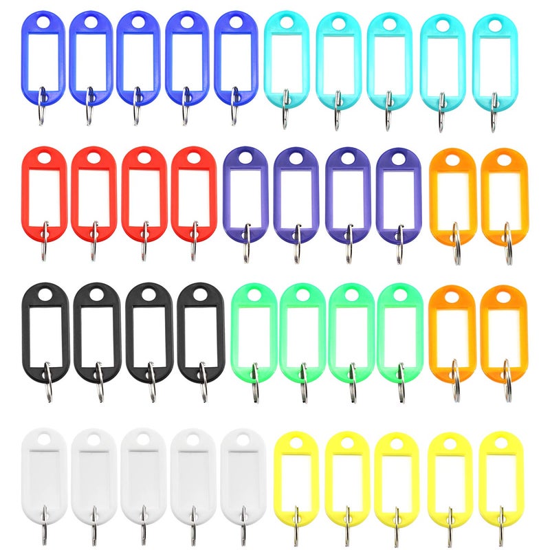 Lind Kitchen 40pcs Key Ring Label Tags Mixed Color Plastic Keys Holder and Identifier Name Number Address Information Label Card for Keys ID 5x2.2cm - Image 1